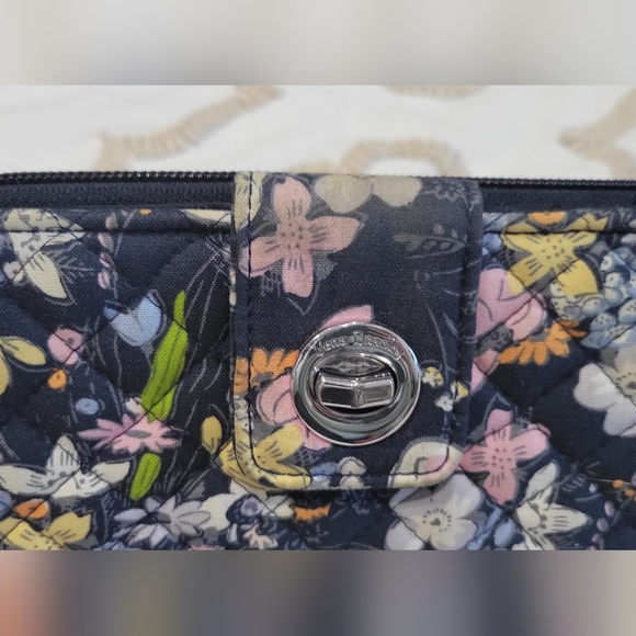 Vera Bradley RFID Turnlock Wallet in the Bloom Boom Navy pattern - Picture 8 of 8